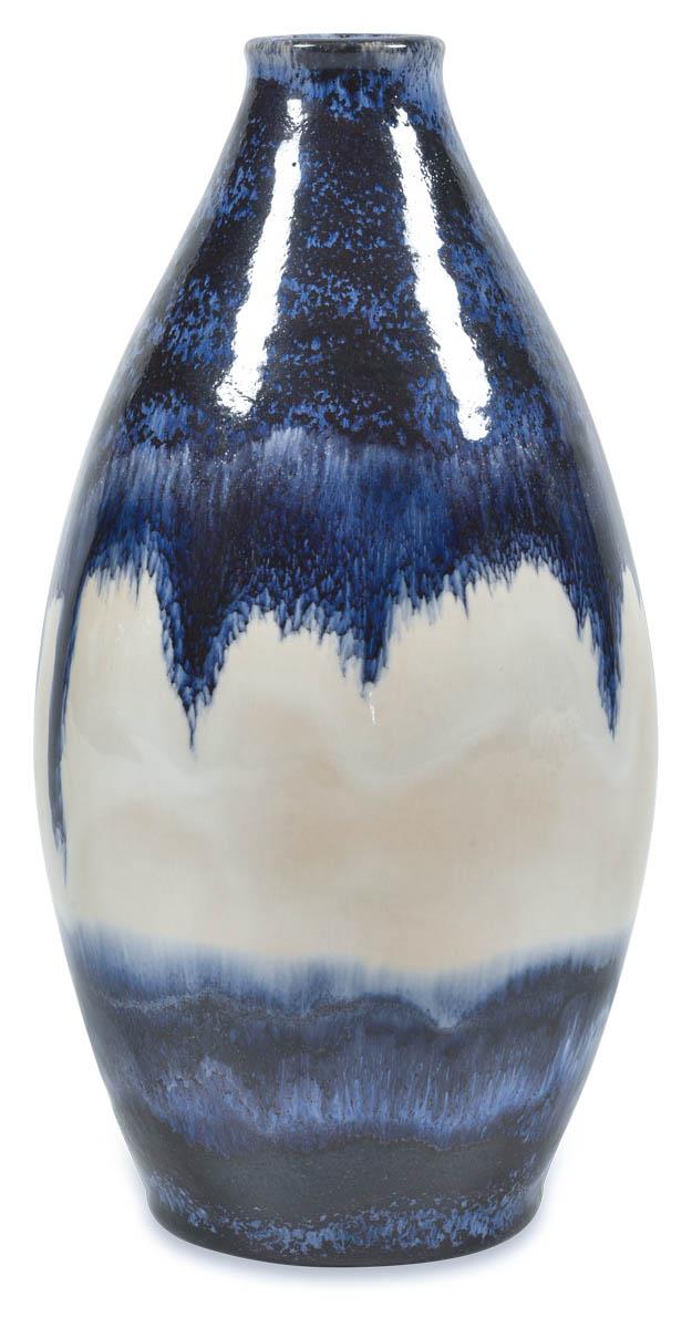 Mediterranean Ceramic Glazed Vase Medium - Blue/White