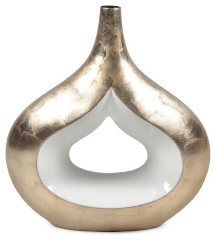 Medium Sculputred Lacquer Vase  - Metalic Gold /White