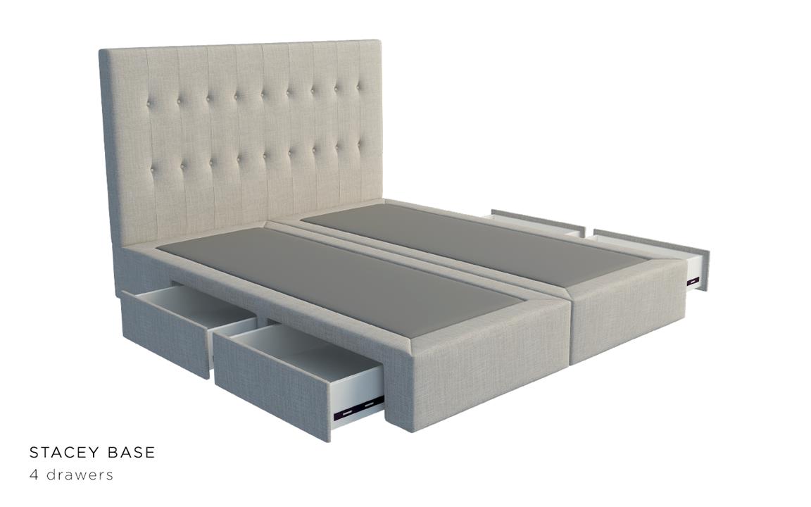 Megan custom upholstered bed with choice of storage base