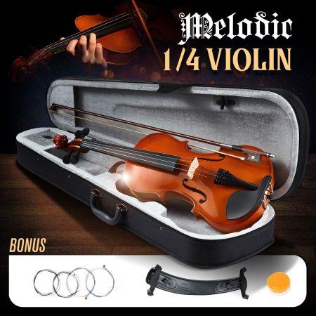 Melodic 1/4 Full-Size Acoustic Violin Kit 4-String Natural Varnish Finish w Case Bow