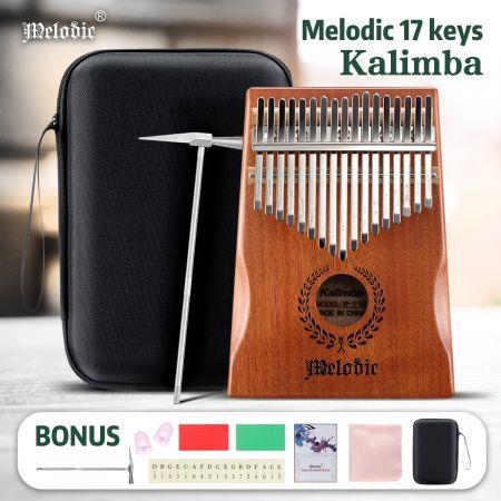 Melodic 17 Keys Kalimba Mahogany Wood Thumb Piano Finger Percussion w/ Tuning Hammer