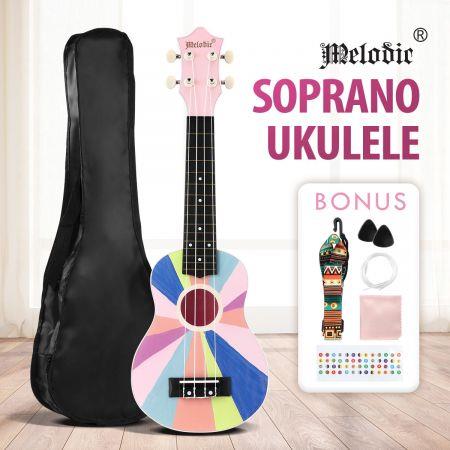 Melodic 21inch Soprano Ukulele Instrument for Kids Adults Beginners Professionals Pink