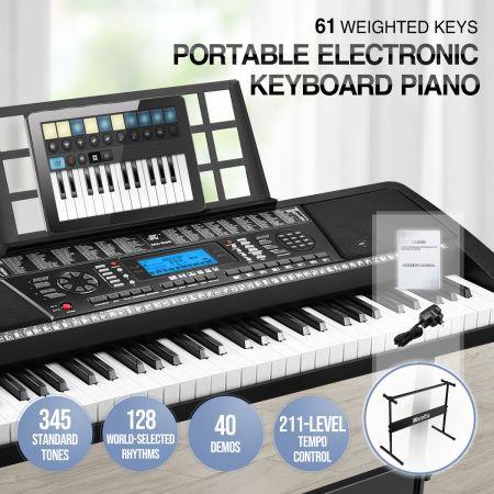 Melodic 61-Key Weighted Electronic Piano Keyboard 345 Timbres 40 Demo Songs Music Stand