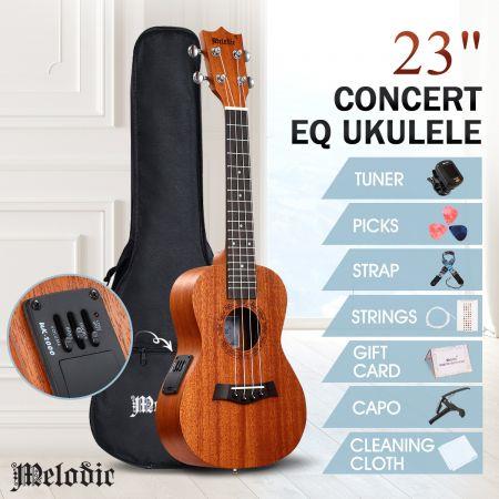Melodic Electric Concert Ukulele 23 Inch Mahogany Hawaii Guitar EQ for Beginners