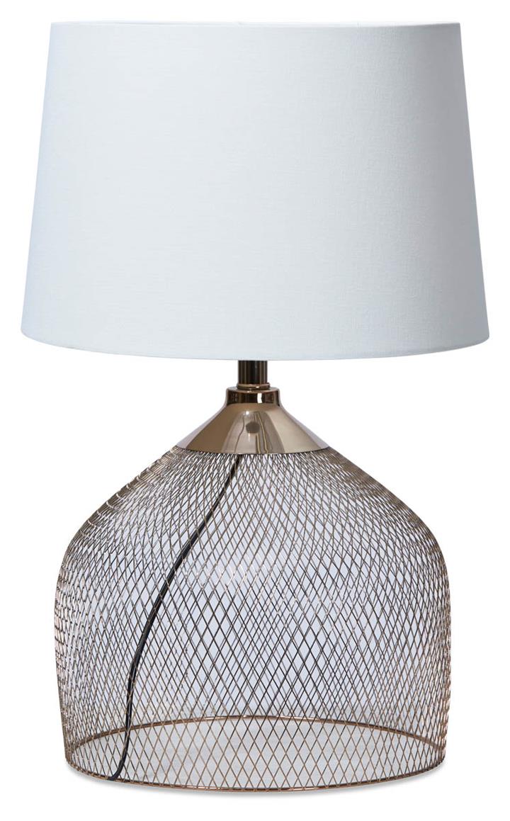 Mesh Metal Table Lamp with Linen Shade - Rose Gold