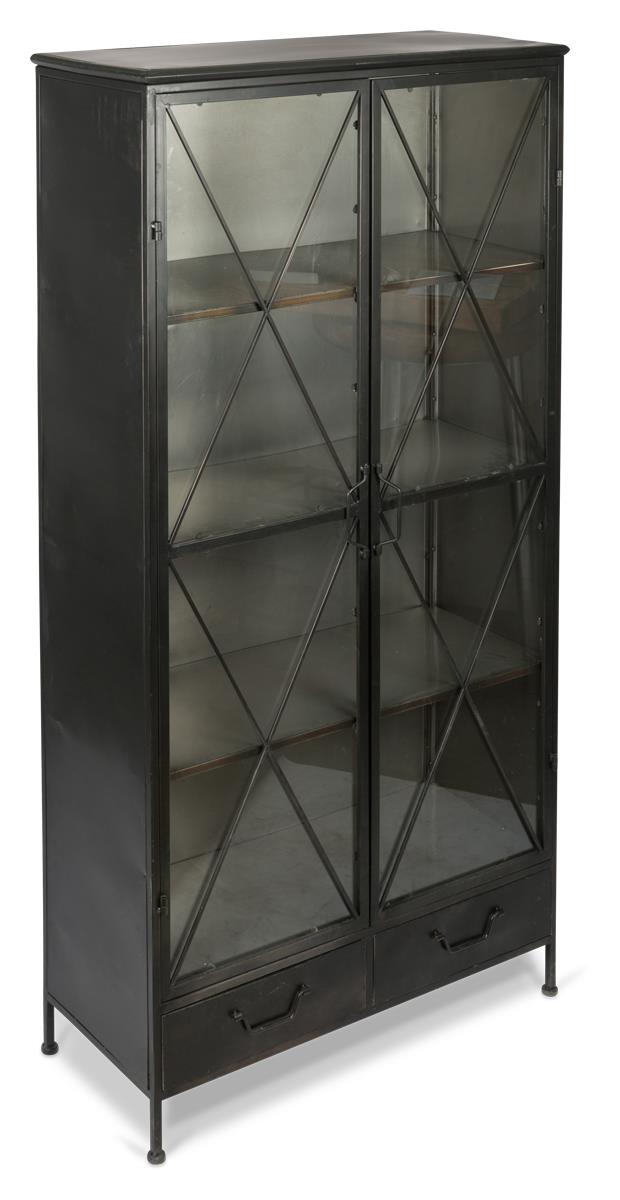 Metal and Glass Bookcase, Black with Three Shelves