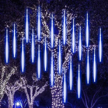 Meteor Shower Lights Waterproof LED Falling Rain Lights 192 LEDs 11.8 inch 8 Tubes Outdoor Christmas for Party Wedding Garden Xmas Tree Holiday, Blue