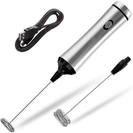 Milk Frother 2-Speed 13000 /15000 RPM Handheld USB Rechargeable Foam Maker Electric Frother with 2 Stainless Whisks  Adjustable Durable Blender