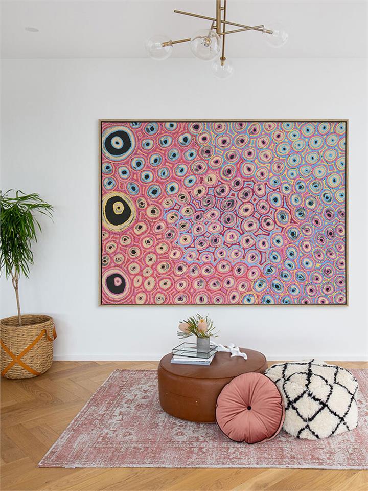 Mina Mina Jukurrpa II - Oak Box Frame Canvas - 90x120 - Landscape