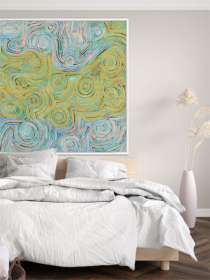 Mina Mina Jukurrpa VI Yellow - Oak Box Frame Canvas - 90x90