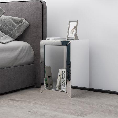 Mirrored Bedside Table Side Lamp Table Nightstand Mirror Bedroom Furniture with Storage