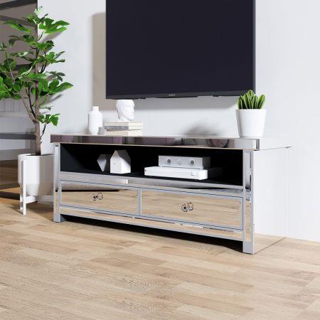 Mirrored TV Stand Cabinet 2 Drawers TV Console Entertainment Unit Home Furniture