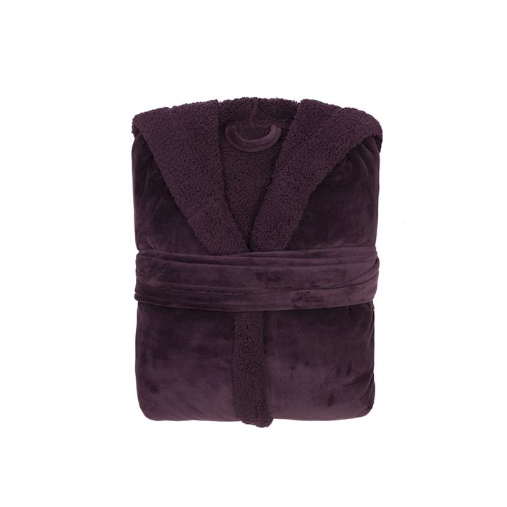 M/L Velour Sherpa Hooded Robe Berry