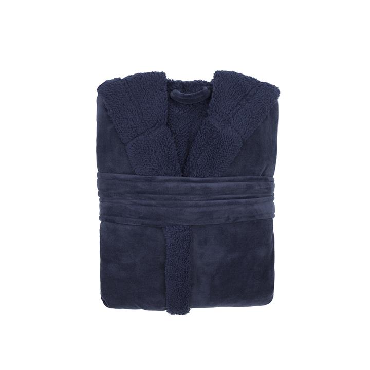 M/L Velour Sherpa Hooded Robe Blue