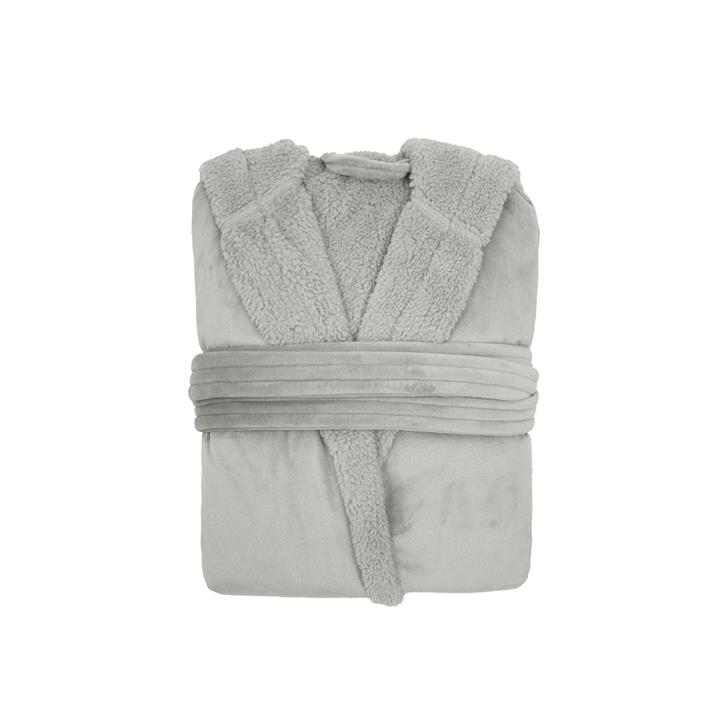 M/L Velour Sherpa Hooded Robe Silver