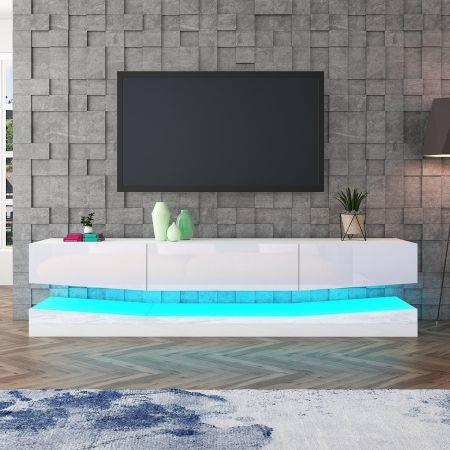 Modern 200cm Wall Mounted TV Stand Cabinet 3 Drawers LED Entertainment Unit White