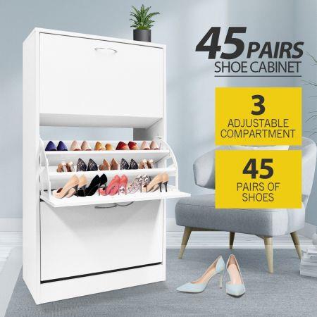 Modern 3-Drawer Shoe Cabinet 45 Pairs Shoe Organizer Rack