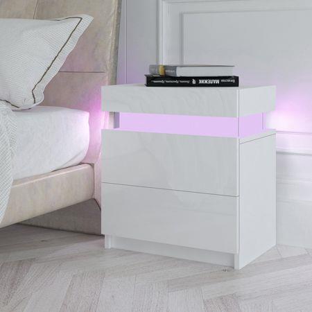 Modern Bedside Table 2 Drawers Side Nightstand Cabinet High Gloss Bedroom Furniture - White