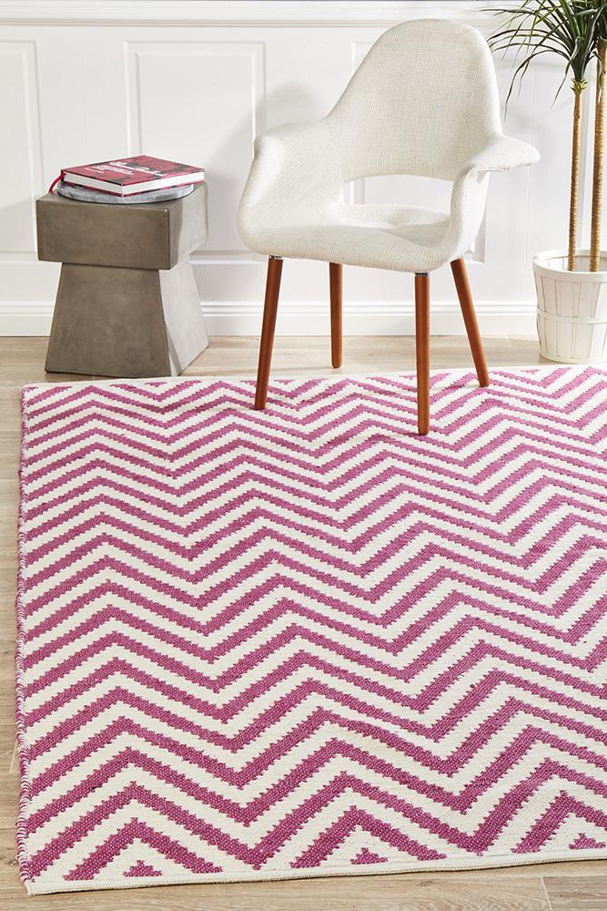 Modern Flatweave Chevron Design Pink Rug 280x190cm