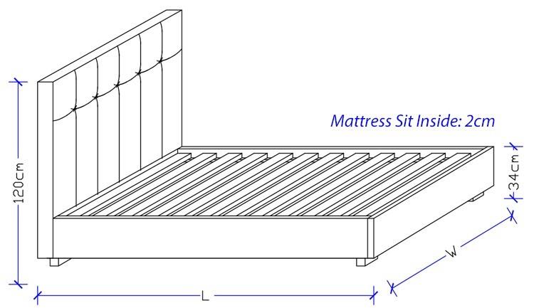 Monzar custom upholstered bed frame with choice of standard base