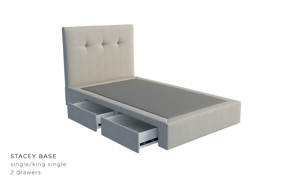 Monzar custom upholstered bed frame with choice of storage base