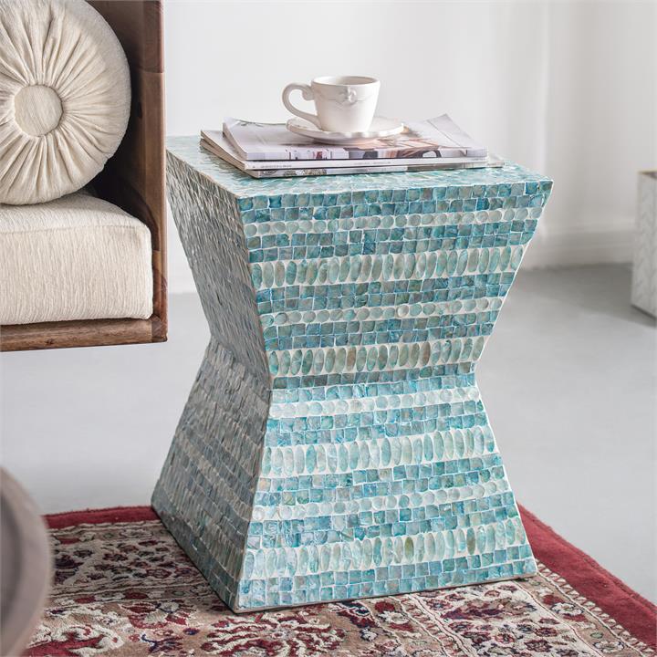 Morocco Turquoise Shell Stool