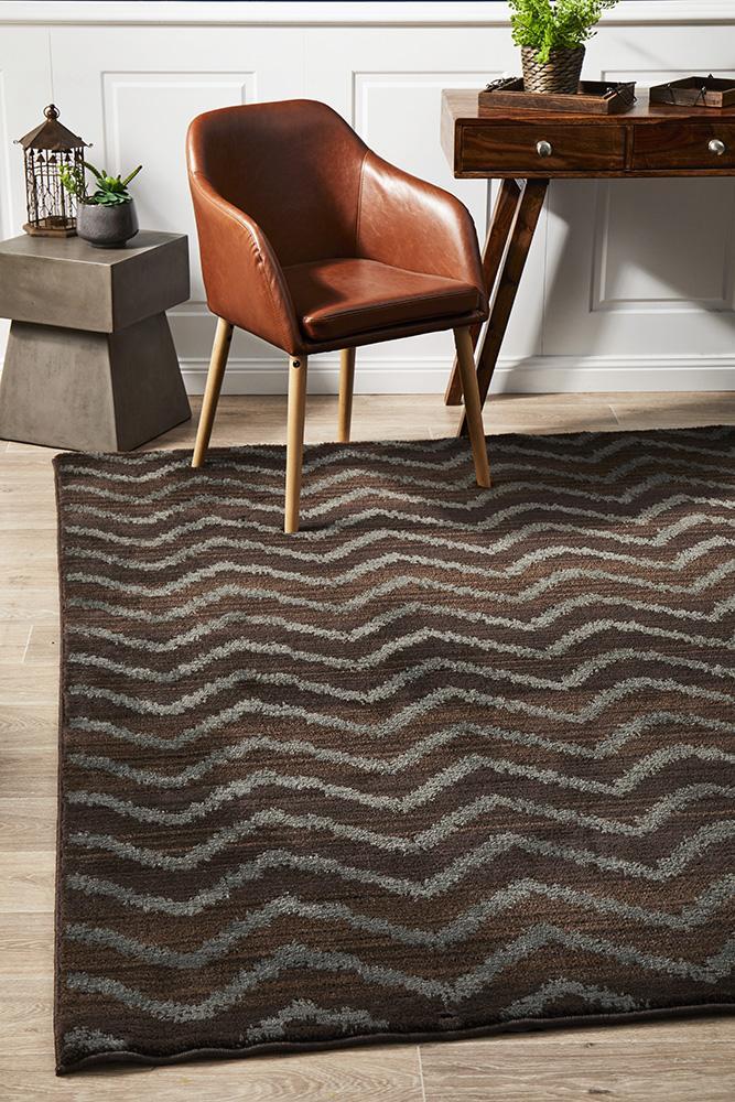 Morrocan Chevron Design Rug Brown Grey 290x200cm