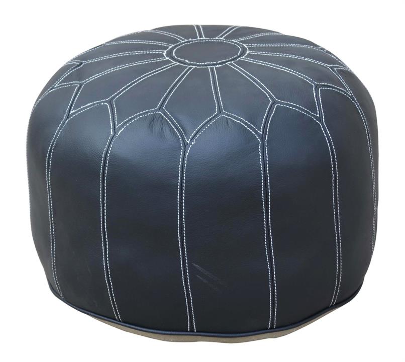 Morroccan Black Leather Ottoman