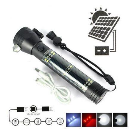 Multifunction Solar LED Flashlight Rechargeable Portable Torch Light