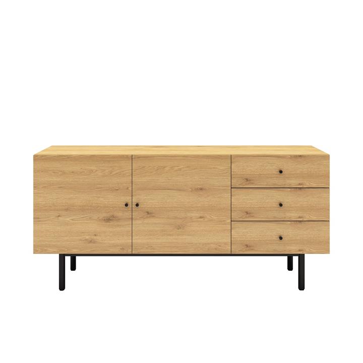 Munich Melamine Oak Wood Sideboard with Black Metal Legs
