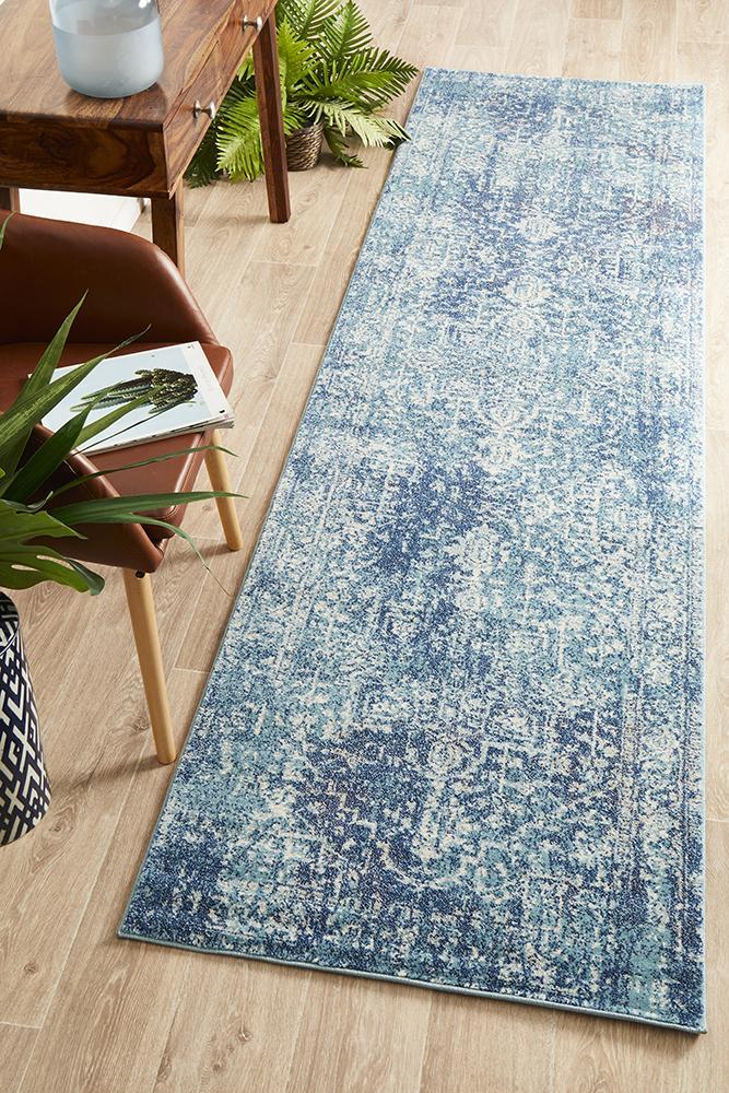 Muse Blue Transitional Rug 400x80cm