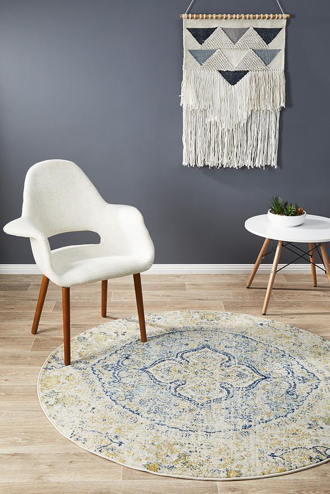 Museum Tyler Sky Blue Round Rug 200X200
