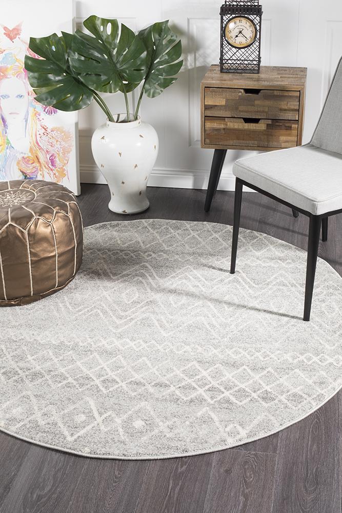 Nadia Grey Rustic Tribal Round Rug 240x240cm
