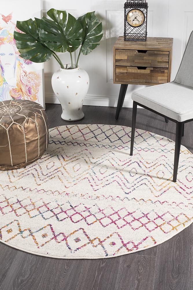 Nadia Multi Rustic Tribal Round Rug 200x200cm