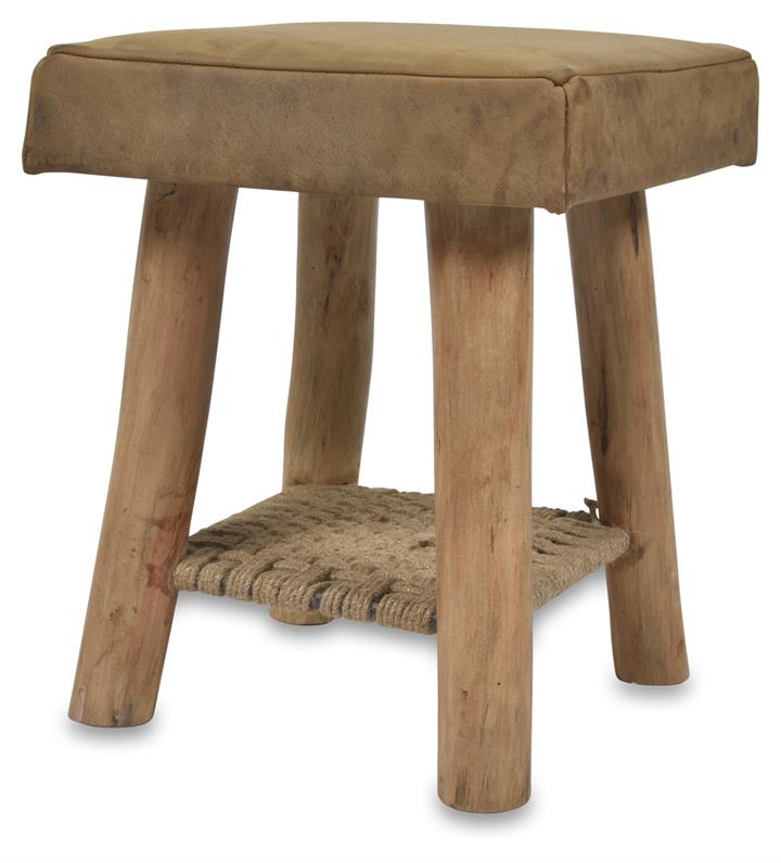 Napa Leather Stool with Jute - Tan/Natural