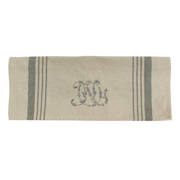 Natural Linen Pale Grey Stripe Monogram Teatowel