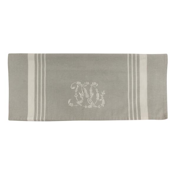 Natural Linen with White Stripe Monogram Teatowel