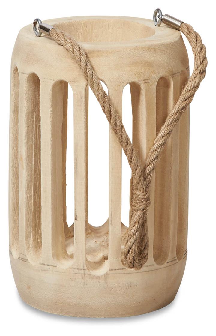 Navi Paulownia Wooden Cut Out Lantern with Glass Medium