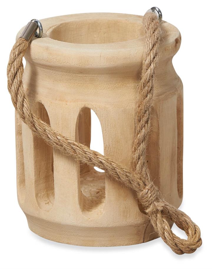 Navi Paulownia Wooden Cut Out Lantern with Glass Small