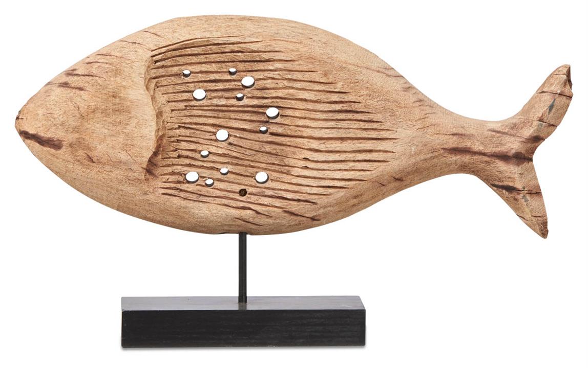Neptune Mango Wood Chiselled Wide Fish on Stand - Natural/Black