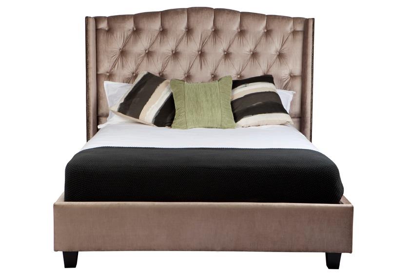 Newport custom upholstered bed frame with choice of standard base