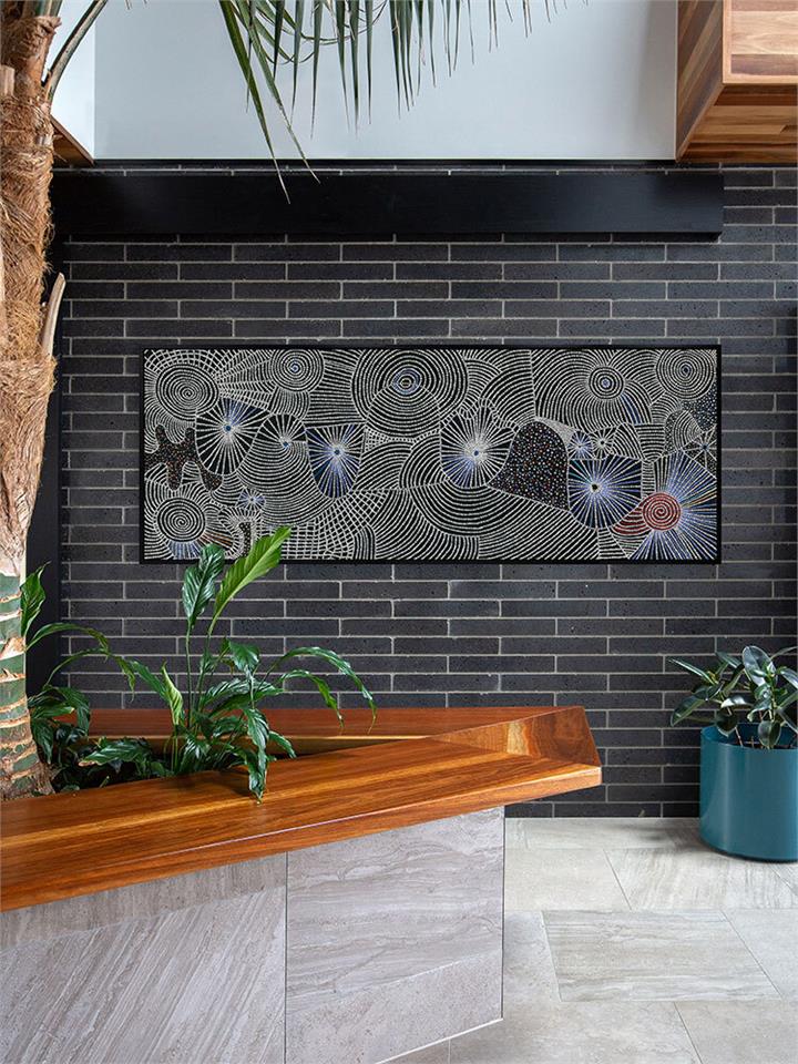 Ngapa Jukurrpa I - Black Box Frame Canvas - 60x160 - Landscape