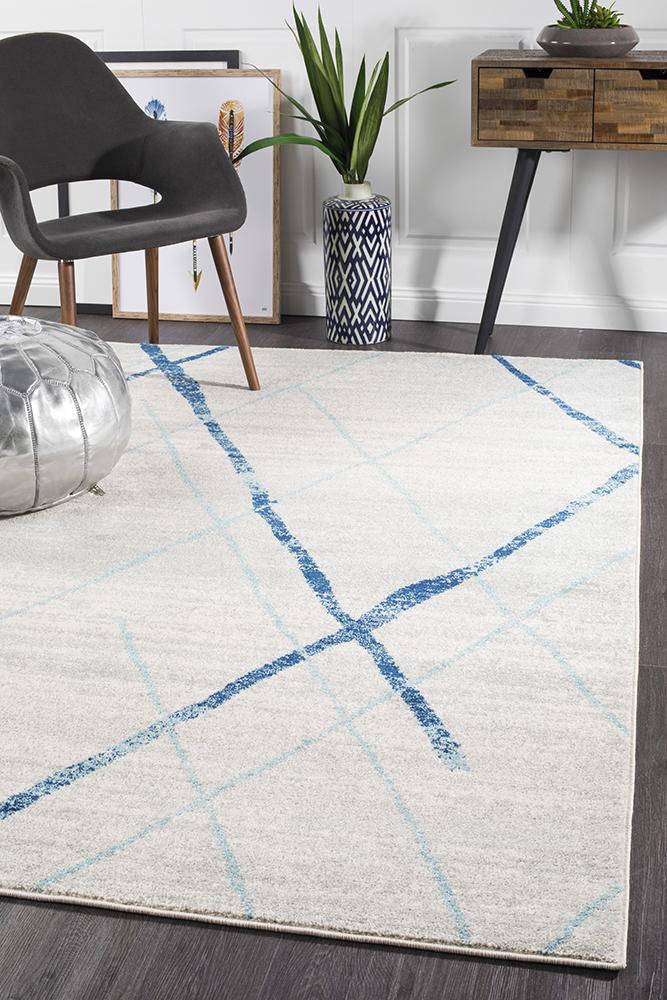 Noah White Blue Contemporary Rug 290x200cm
