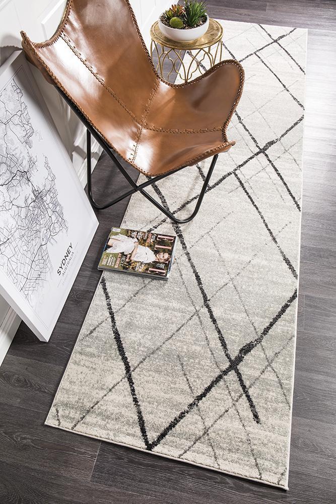 Noah White Grey Contemporary Runner Rug 400x80cm