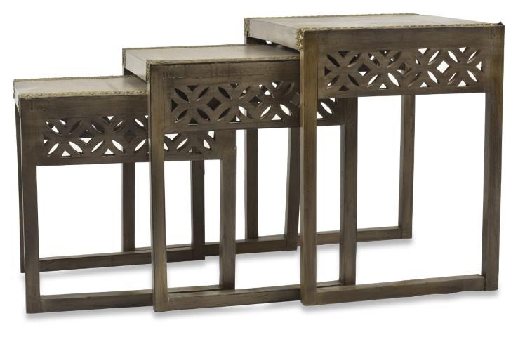 Noida Set of 3 Wood and Brass Nested Tables