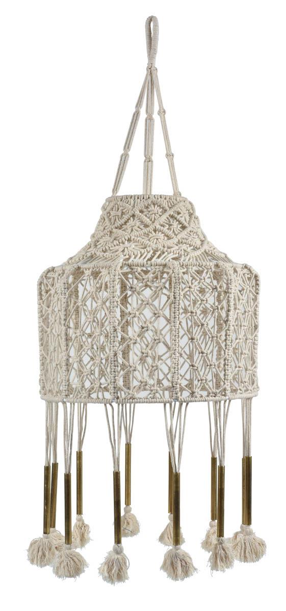 Noosa Macrame Round Pendant Light With Tassels - Off White