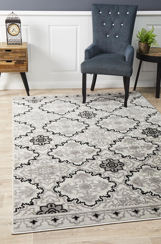 Norah Modern Rug Black White Silver 230x160cm