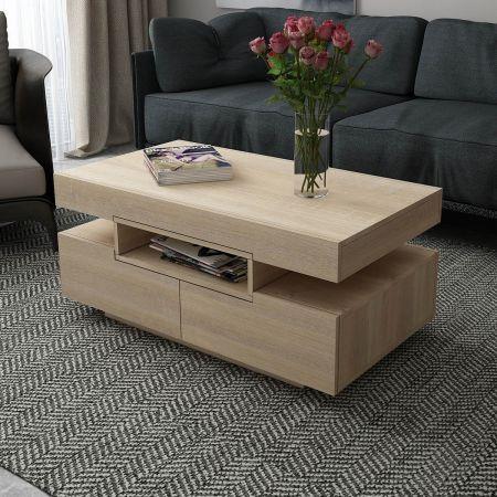 Oak Coffee Table 4-Drawer Side Cabinet with Storage Shelf
