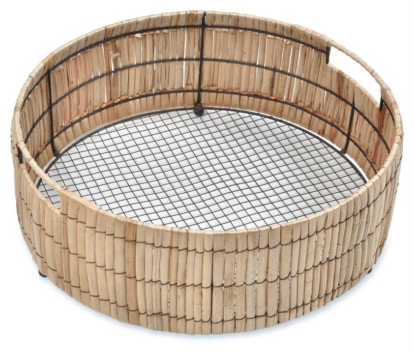 Oasis Grash And Iron Round Tray - Natural/Black