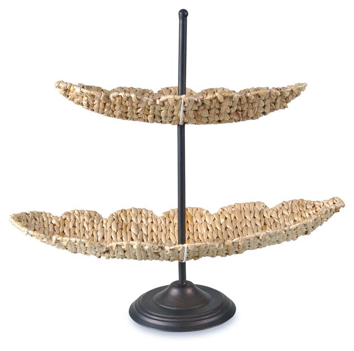 Oasis Rush Grass And Iron Leaf Two Tier Stand - Natural/Black